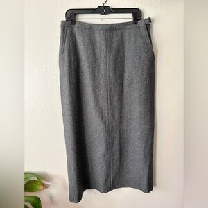 Vintage Y2K Tommy Hilfiger Gray Wool Blend Maxi Skirt with Buckle Detail